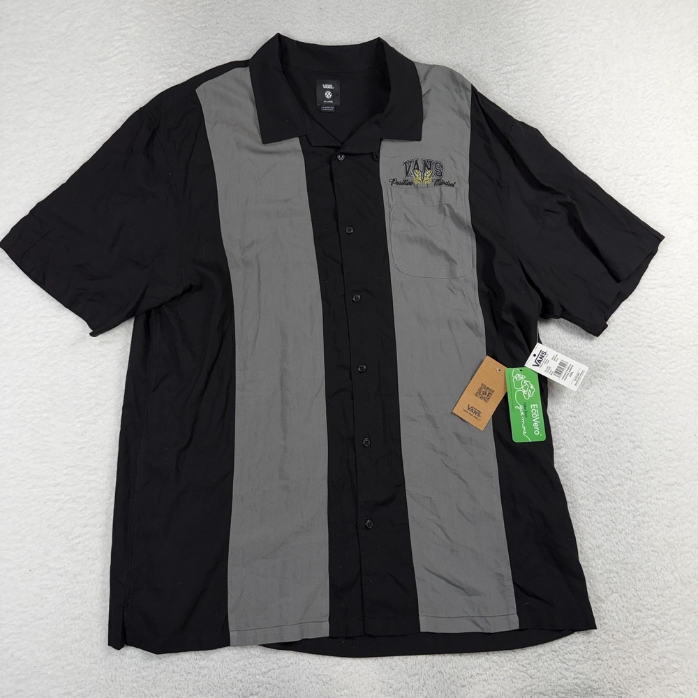 Vans Positive Mindset Shirt Men XXL Black Colorblock Button Up Skate Bowling NWT